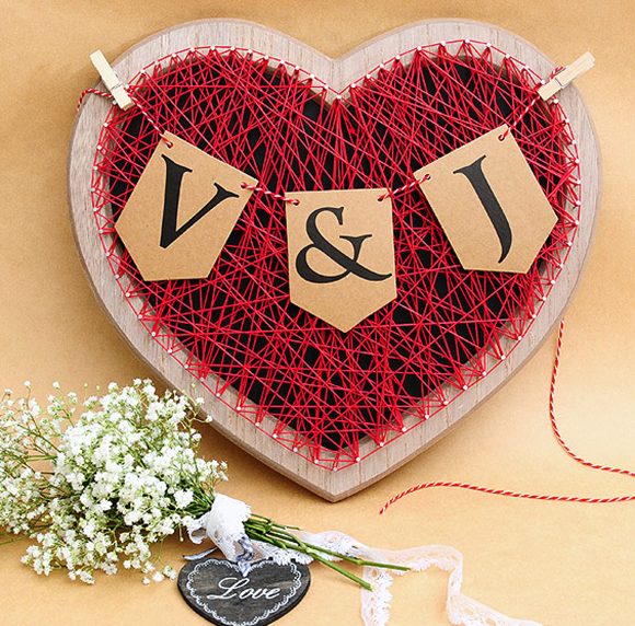 DIY para bodas: Corazón de hilo y madera