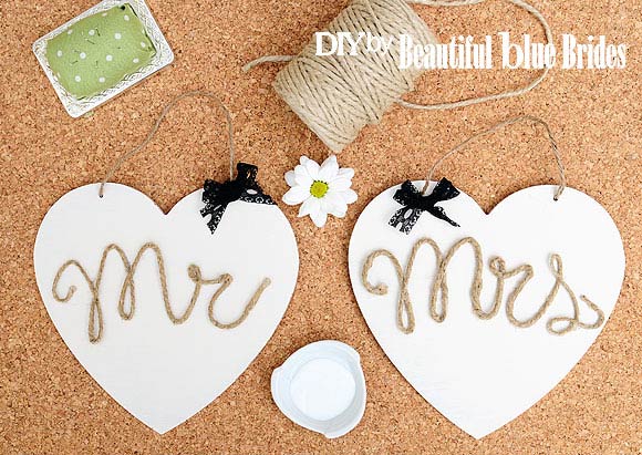 DIY de Bodas - corazon Mr and Mrs de cuerda trenzada