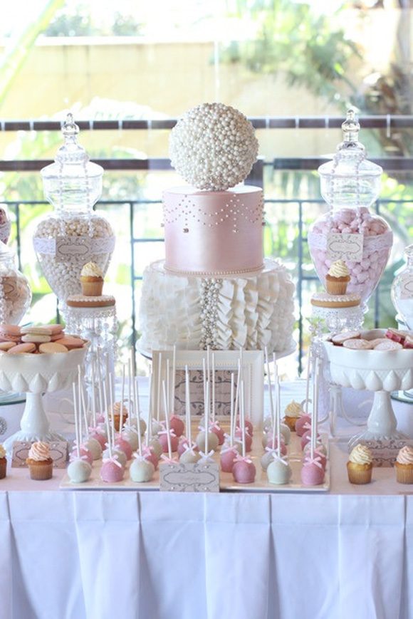 Paleta de colores boda clásica 5 candy bar dulces rosa blanco