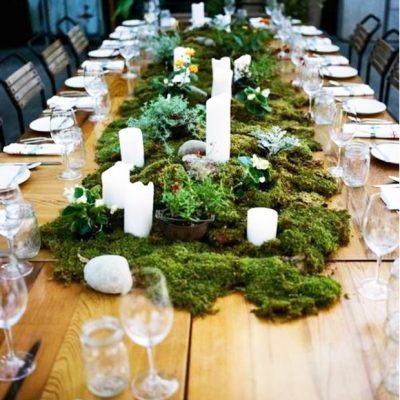 Decoración de boda con musgo 1 centro mesa camino