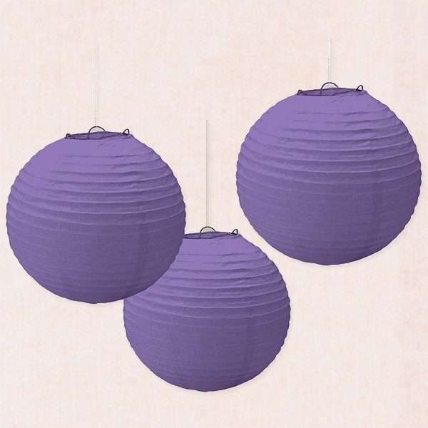 3 Farolillos de papel de color violeta - 24cm • Beautiful Blue Brides