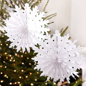 2 Abanicos de papel en blanco - Copos de nieve