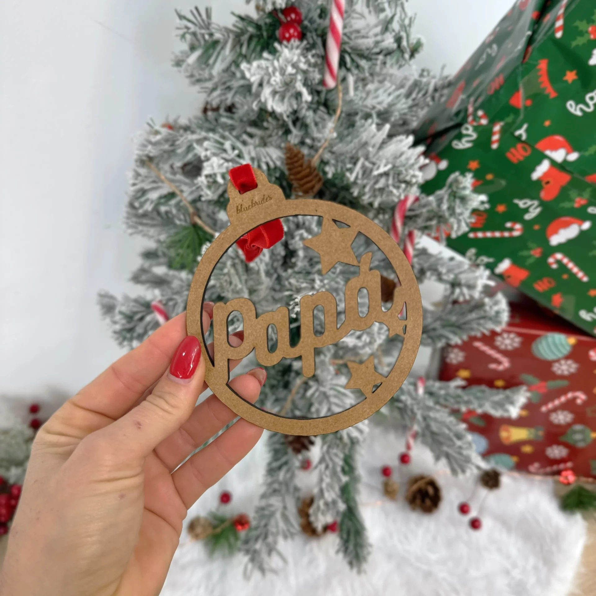 BOLA NAVIDAD PERSONALIZADA MADERA PAPA