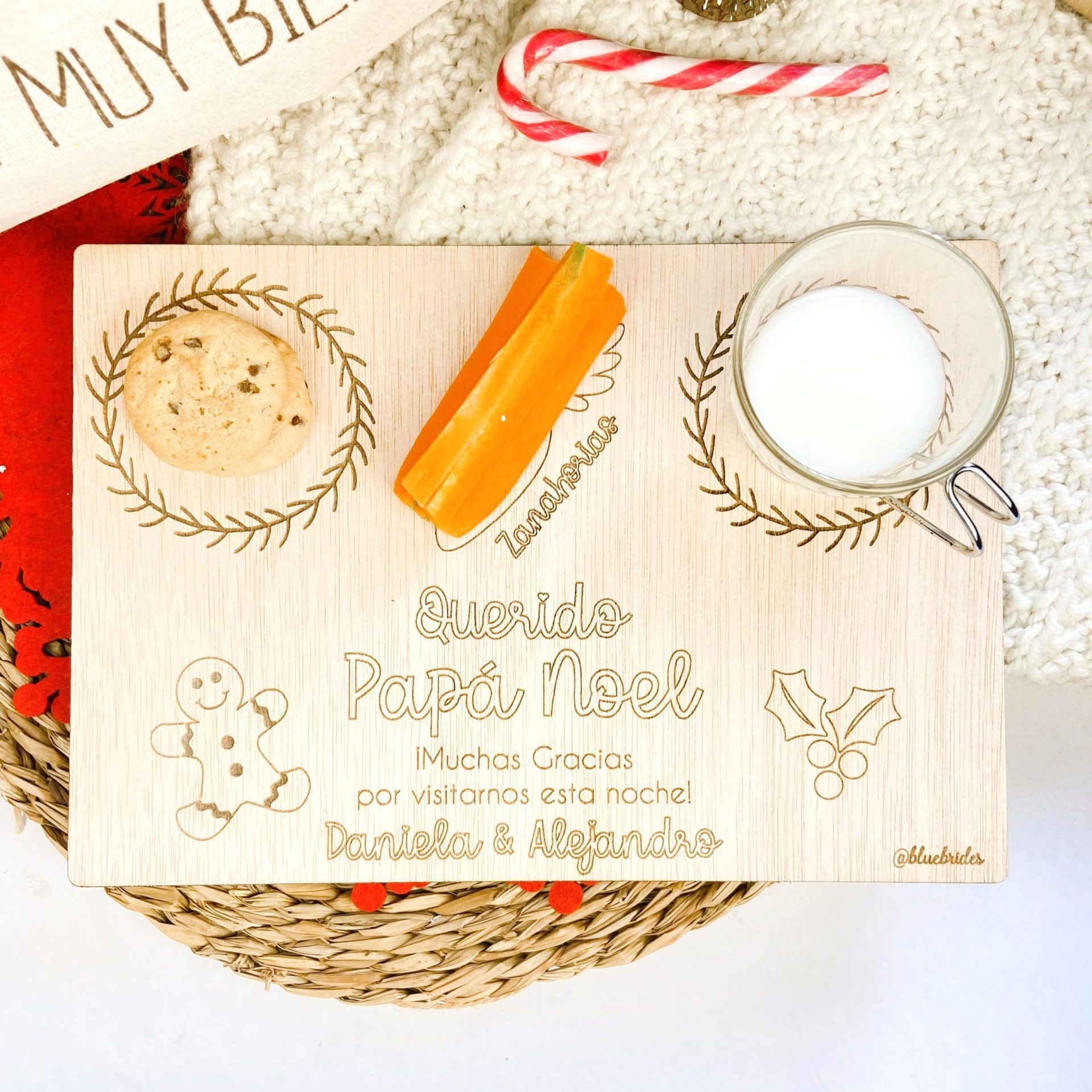 bandeja reyes magos y papá noel personalizada de madera navidad