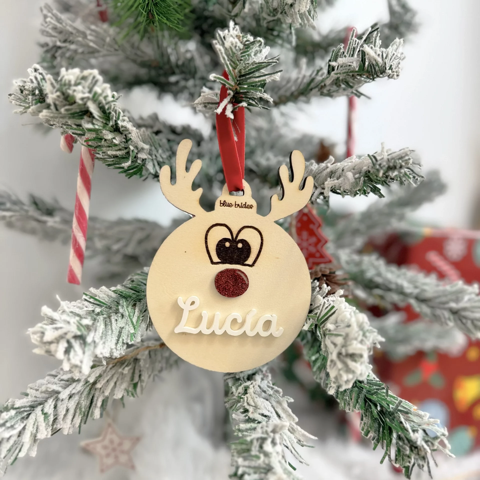 Adorno Reno Navidad Personalizado en madera y metacrilato