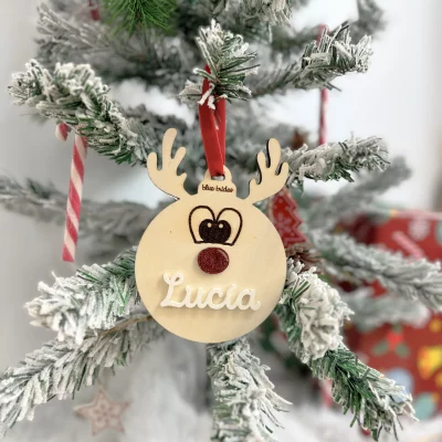 Adorno Reno Navidad Personalizado en madera y metacrilato