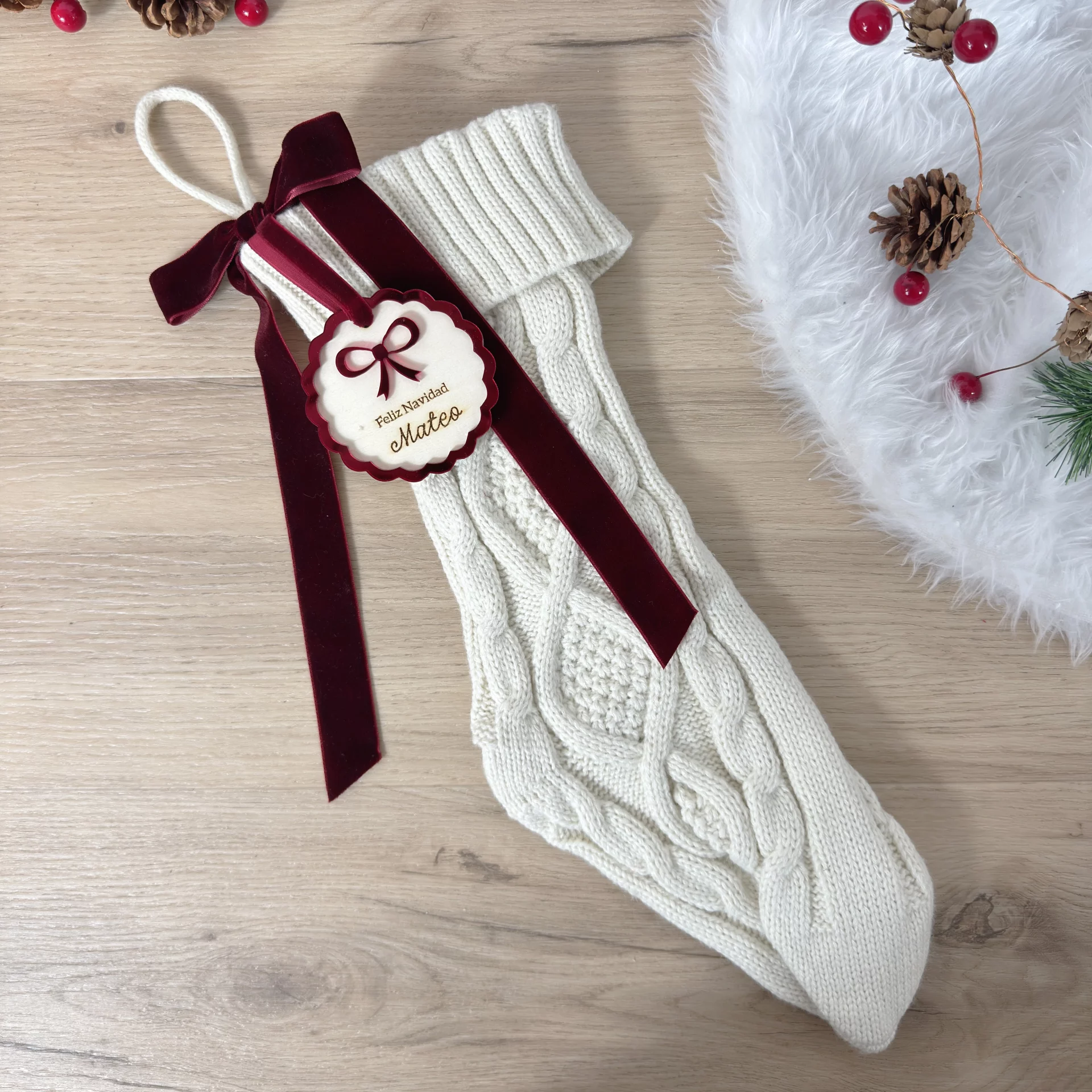 CALCETIN NAVIDAD PERSONALIZADO BURDEOS
