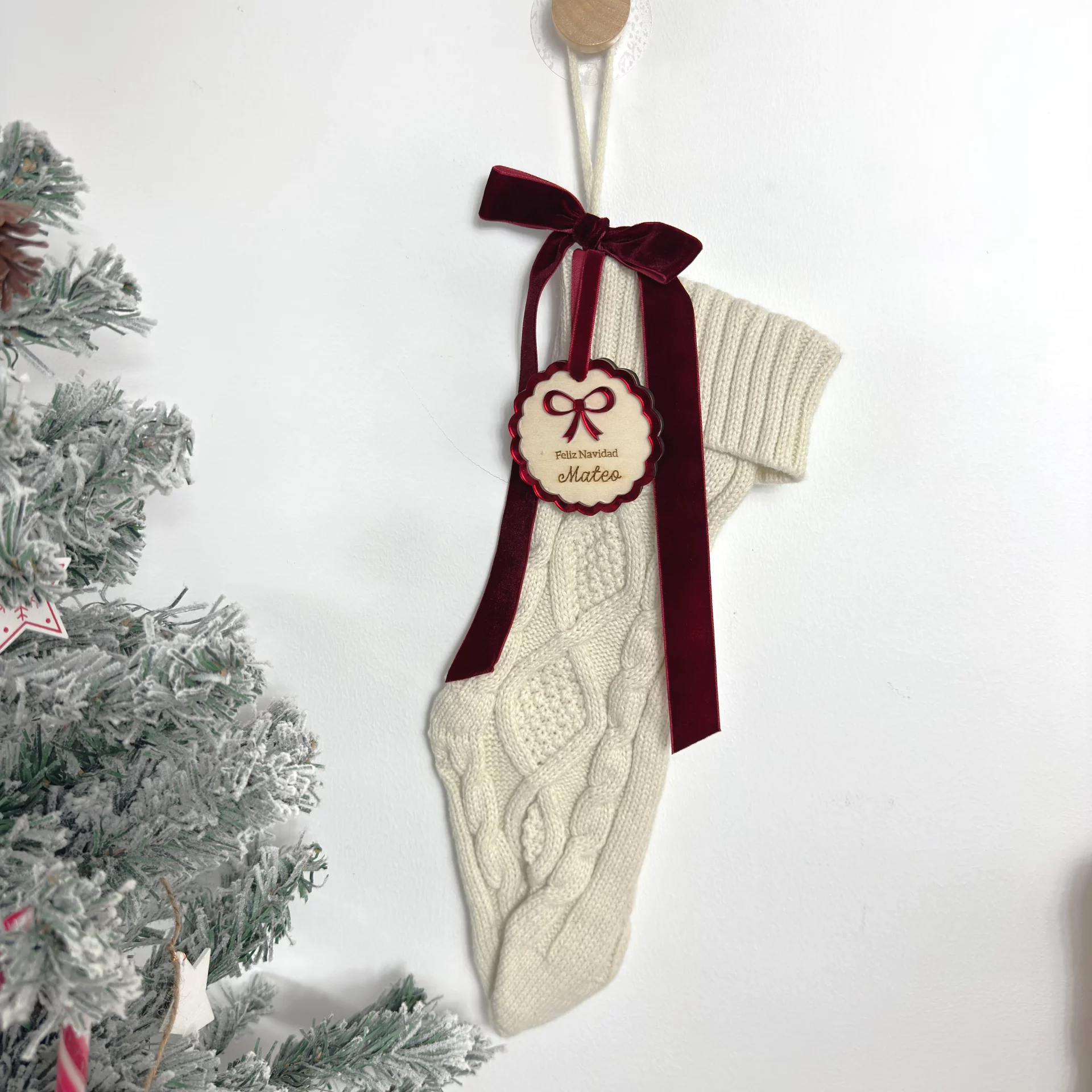 CALCETIN NAVIDAD PERSONALIZADO BURDEOS COLGADO