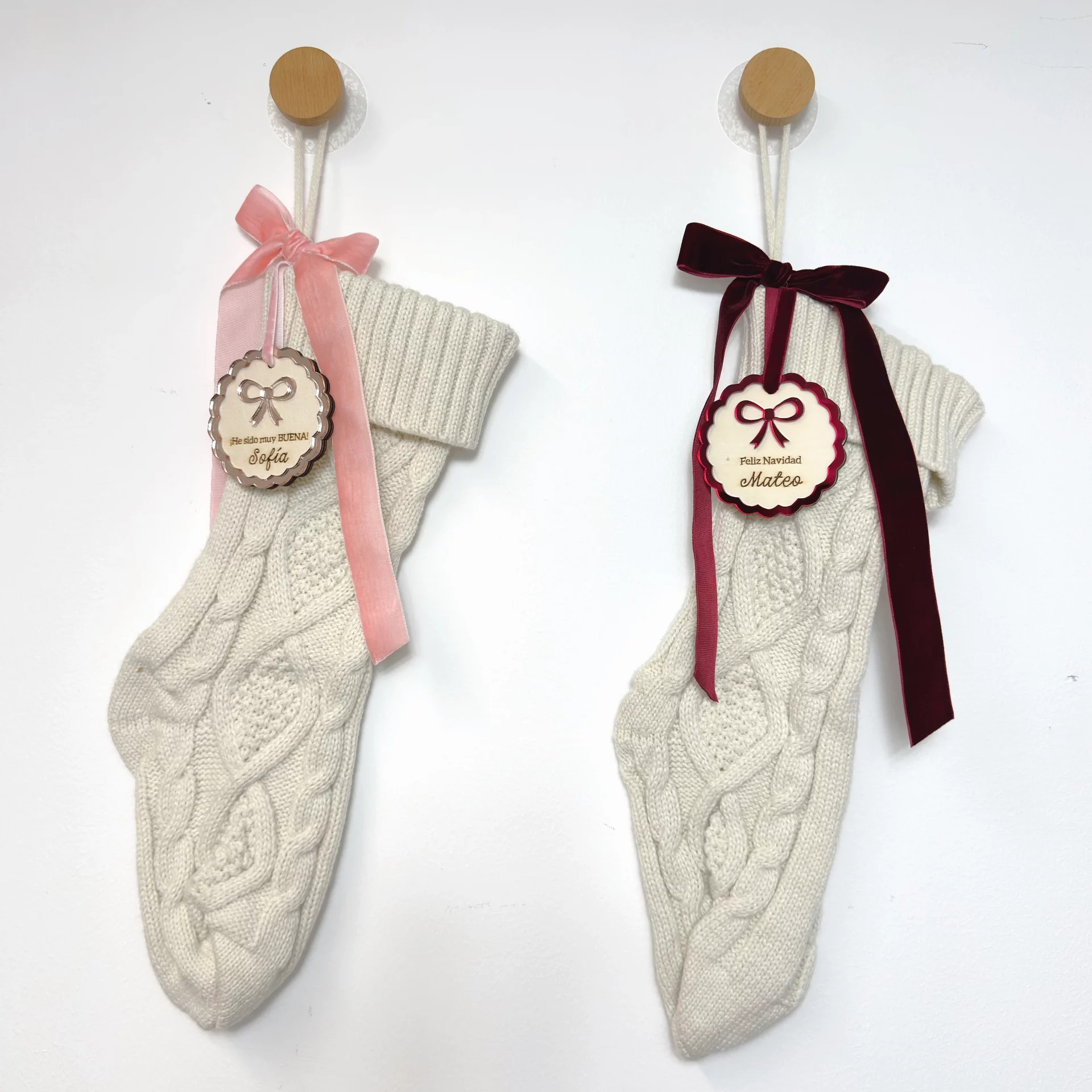 CALCETINES NAVIDAD PERSONALIZADO ROSA Y BURDEOS