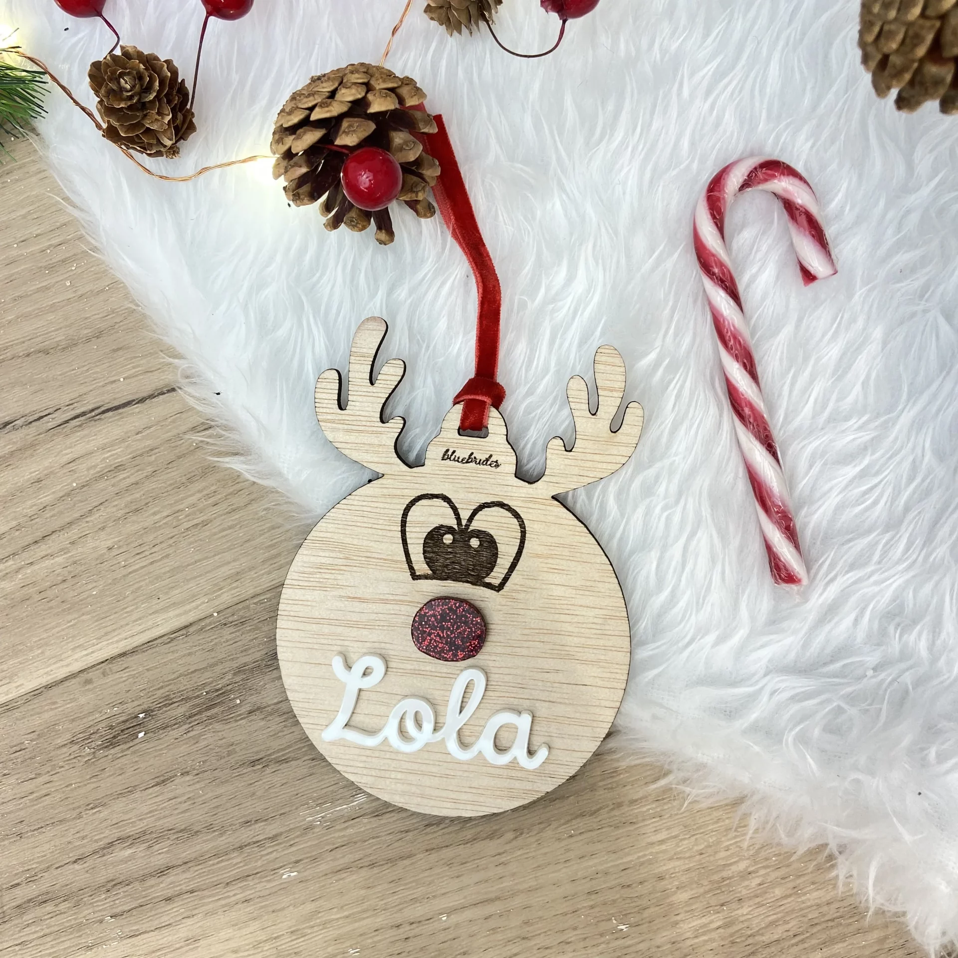 Reno Navidad personalizado con nombre para el árbol