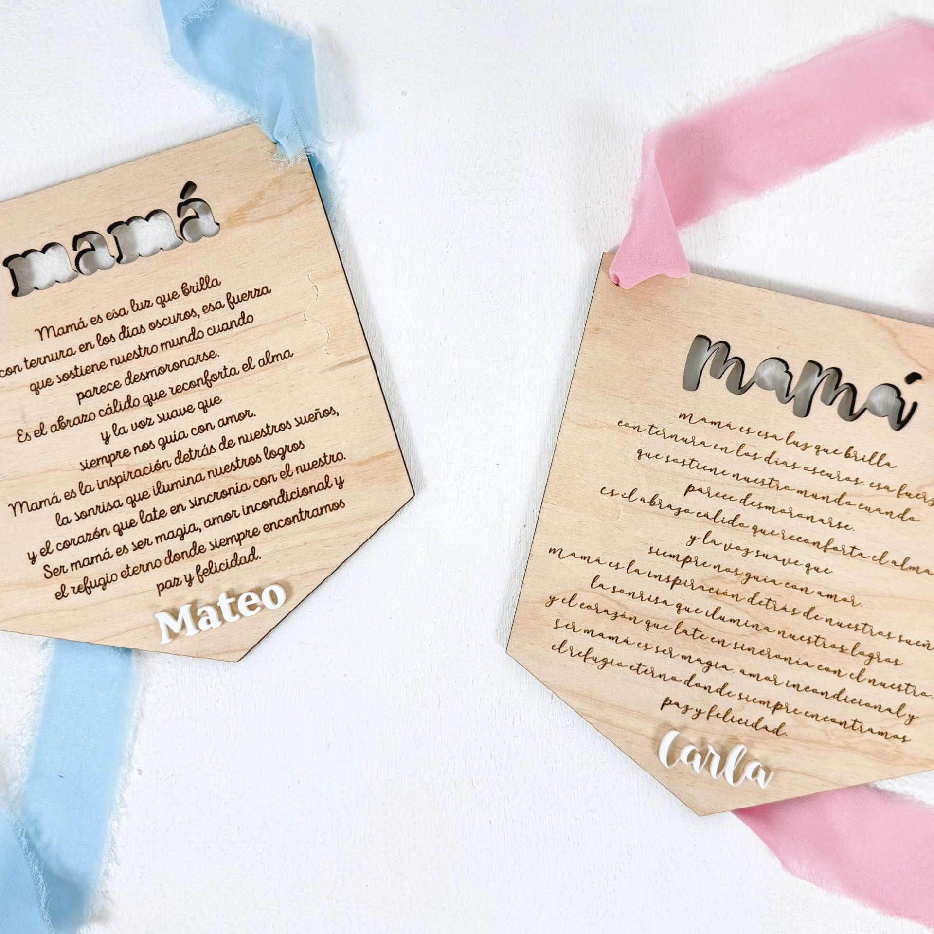 Banderines de madera con un lazo, texto personalizado, regalo increíble para mamá.