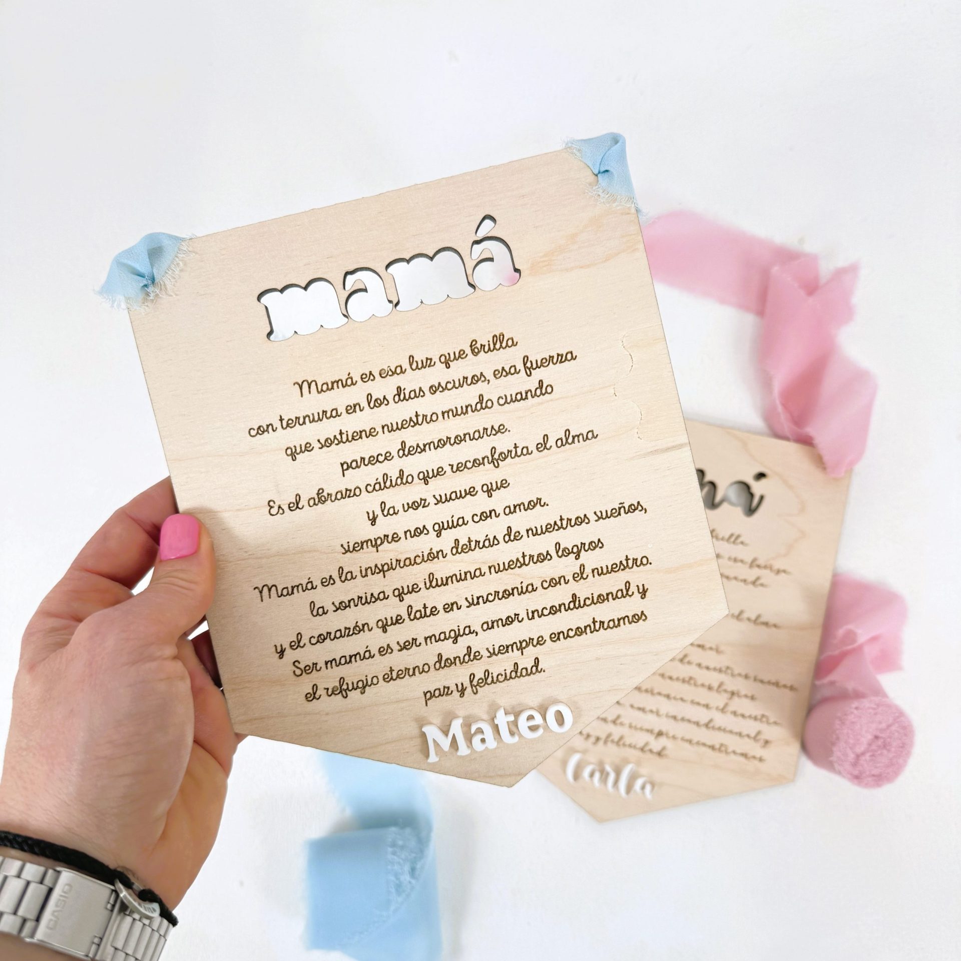 Banderín personalizado con texto en madera, personalizado para mamá. Regalos especiales.