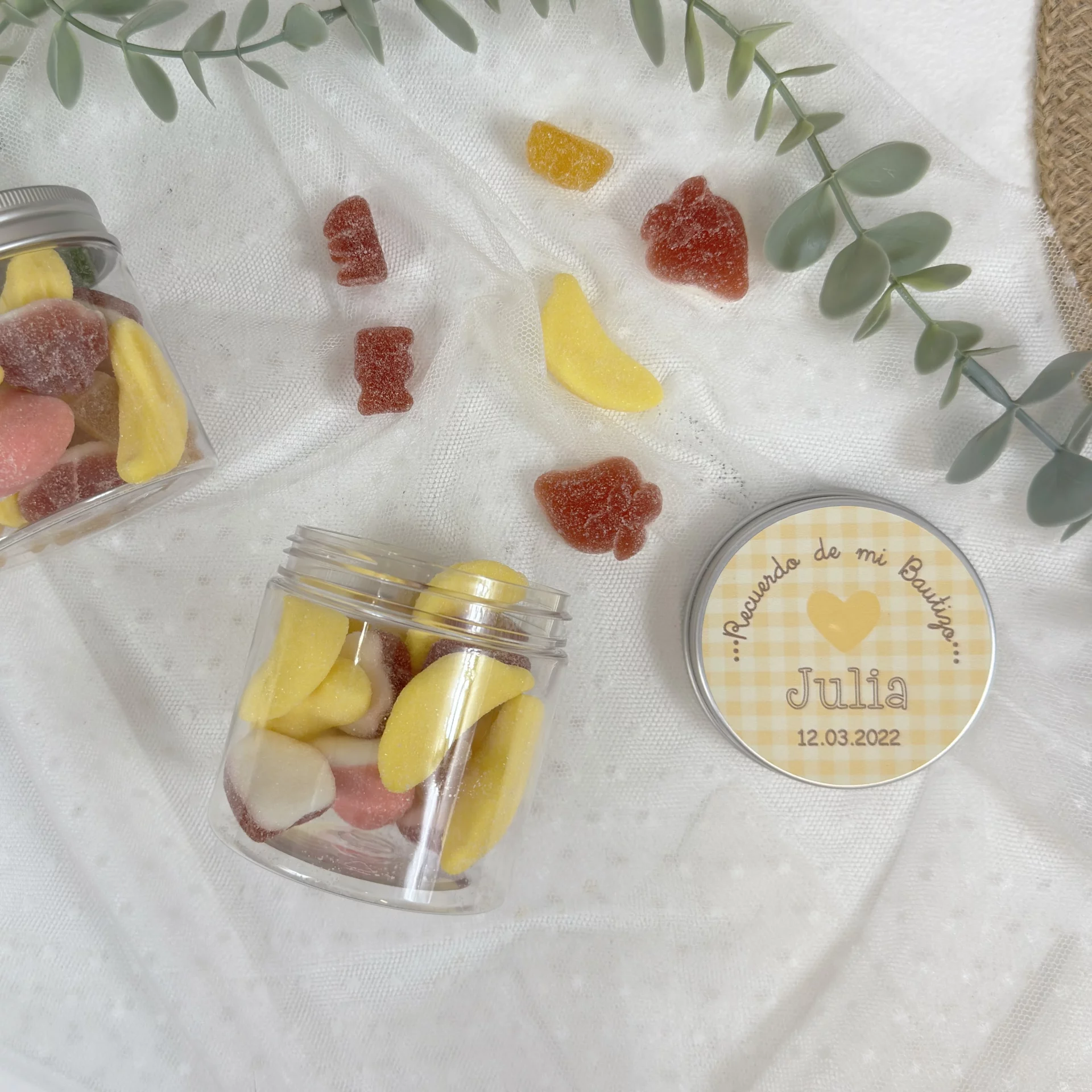 Bote Chuches Bautizo Personalizado CORAZON AMARILLO