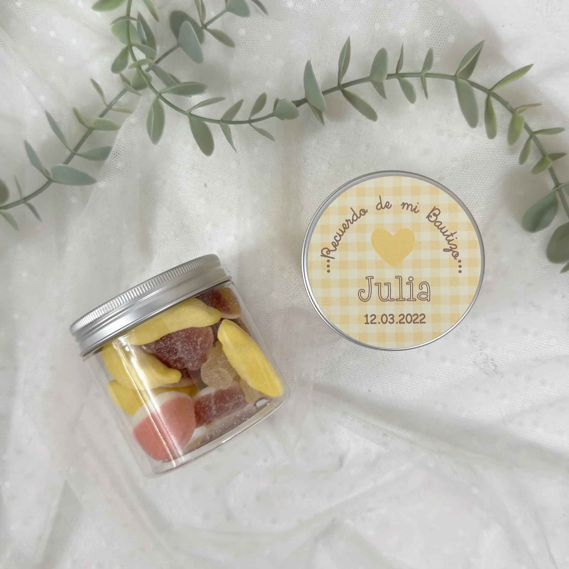Bote Chuches Bautizo Personalizado VICHY AMARILLO