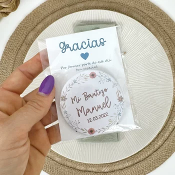 Chapas Imán Personalizadas Bautizo FLORES GRANATE