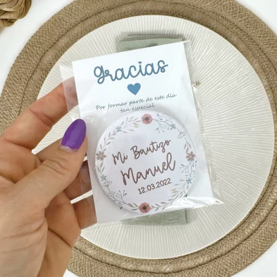 Chapas Imán Personalizadas Bautizo FLORES GRANATE