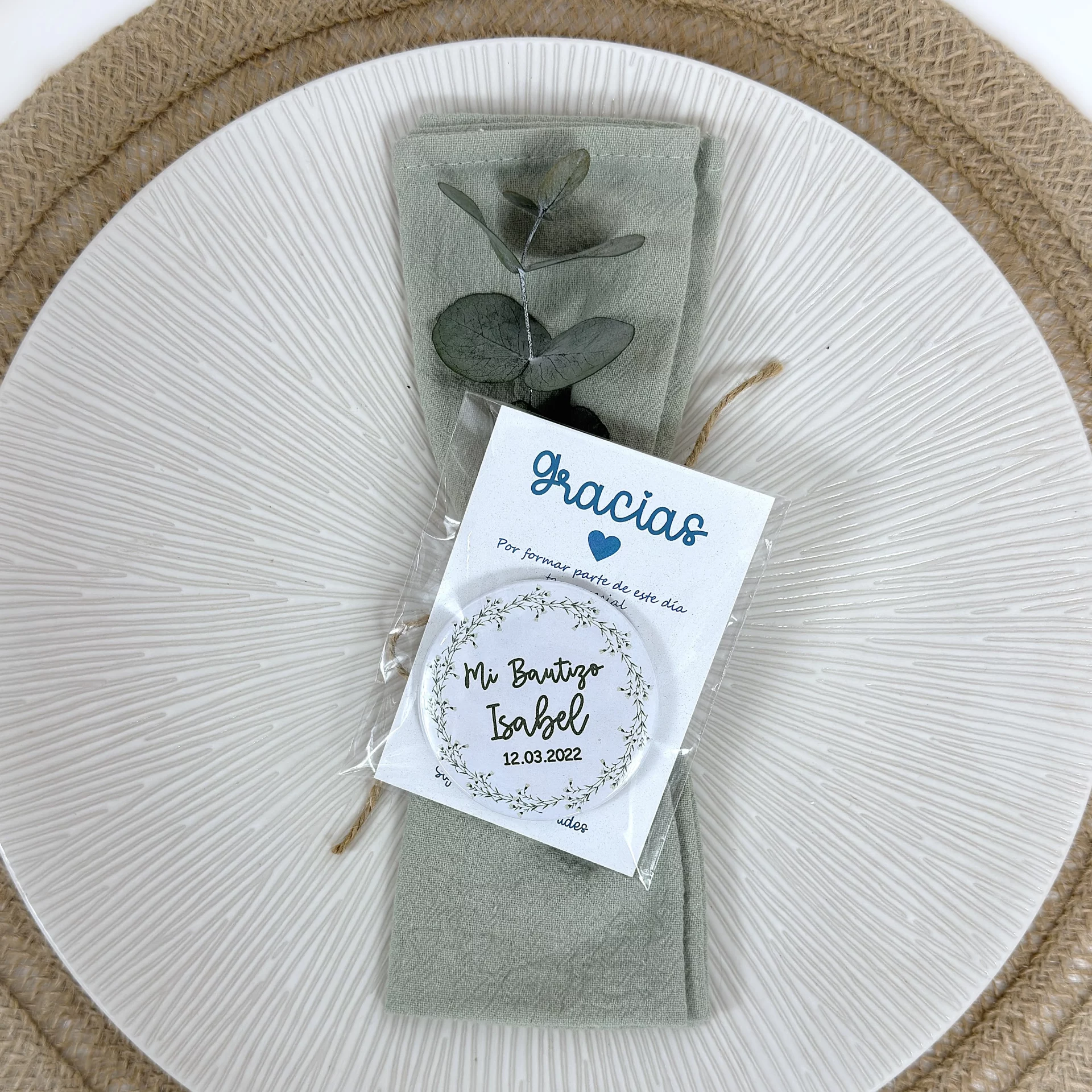 Chapas Imán Personalizadas Bautizo FLORES VERDE