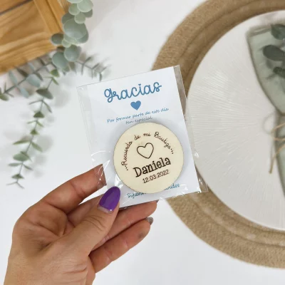 IMAN BAUTIZO PERSONALIZADO MADERA CORAZON
