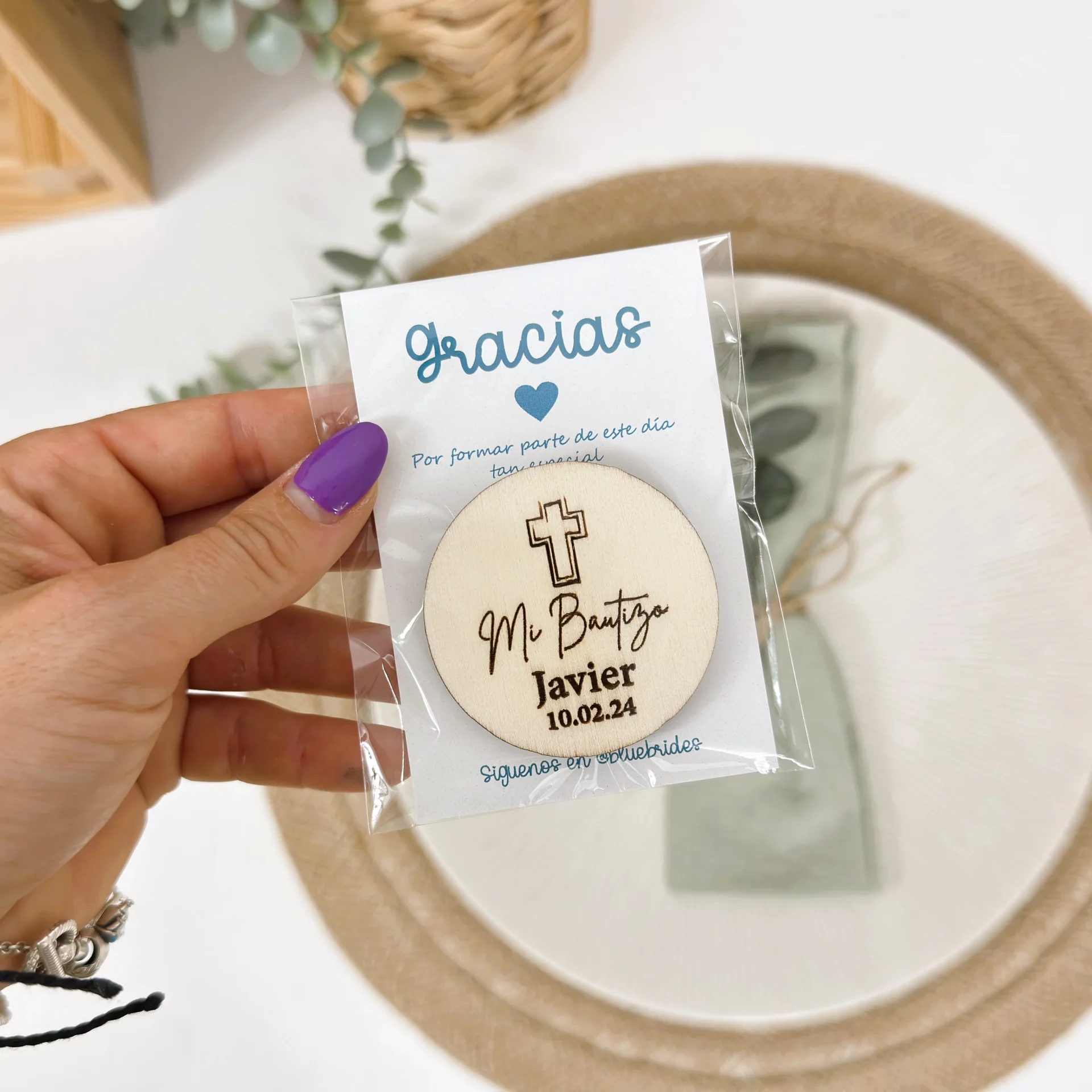 IMAN BAUTIZO PERSONALIZADO MADERA CRUZ