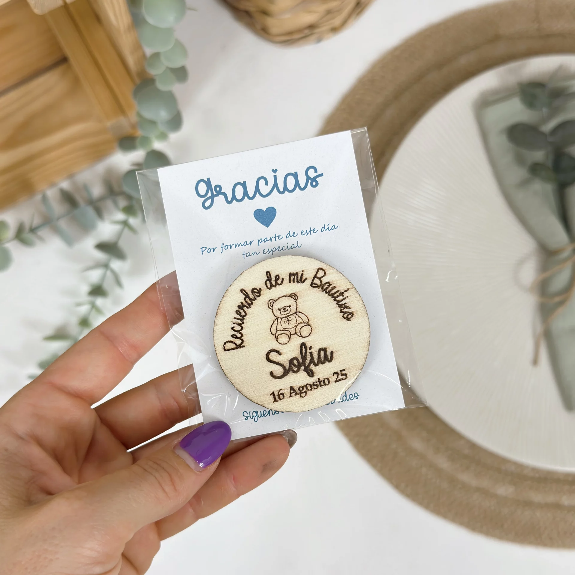 IMAN BAUTIZO PERSONALIZADO MADERA OSITO