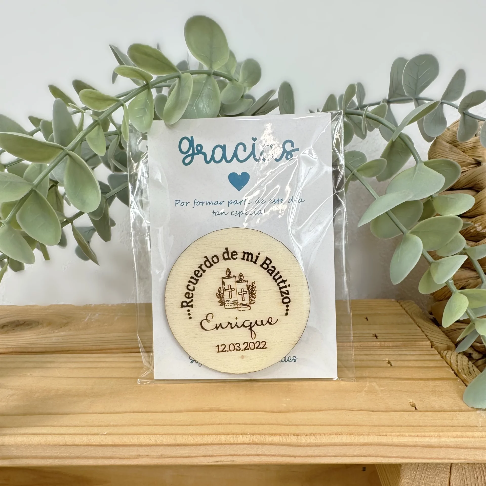 IMAN BAUTIZO PERSONALIZADO MADERA VELAS