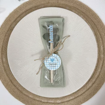 Lápiz Marcasitio Personalizado para Bautizo CORAZON AZUL