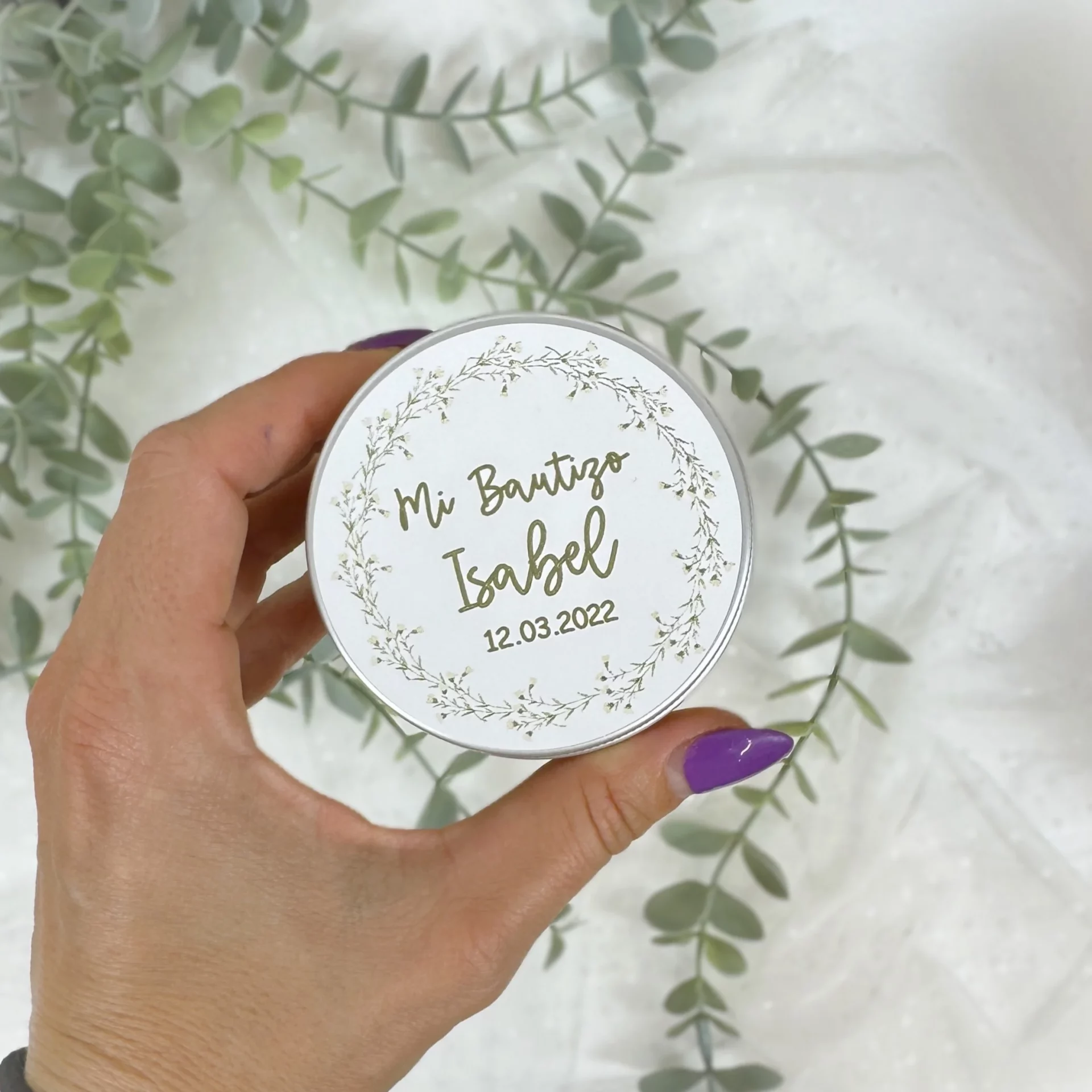 Pegatinas Personalizadas Bautizo FLORES VERDE