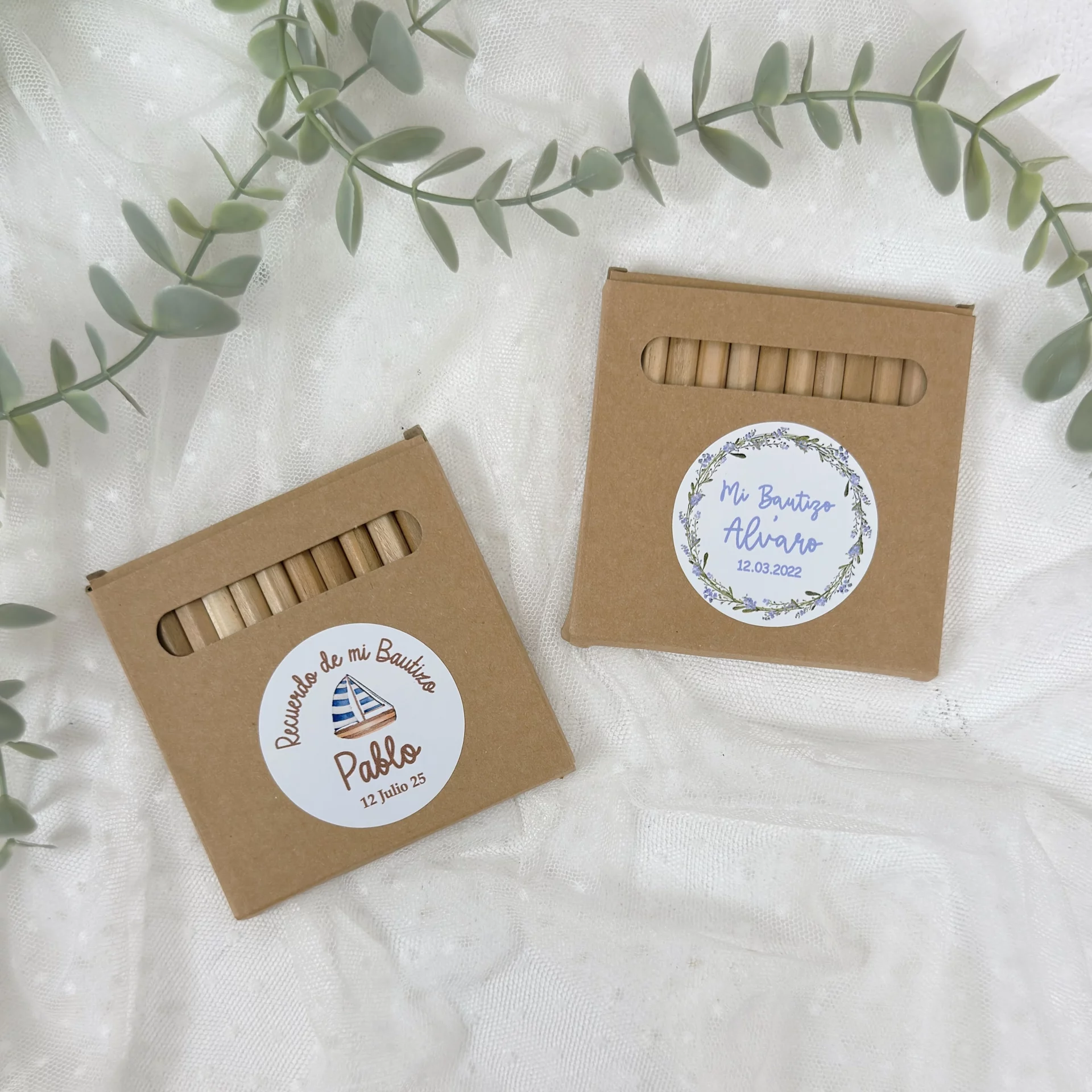 Set de lápices Personalizado Bautizo BARQUITO Y FLORES