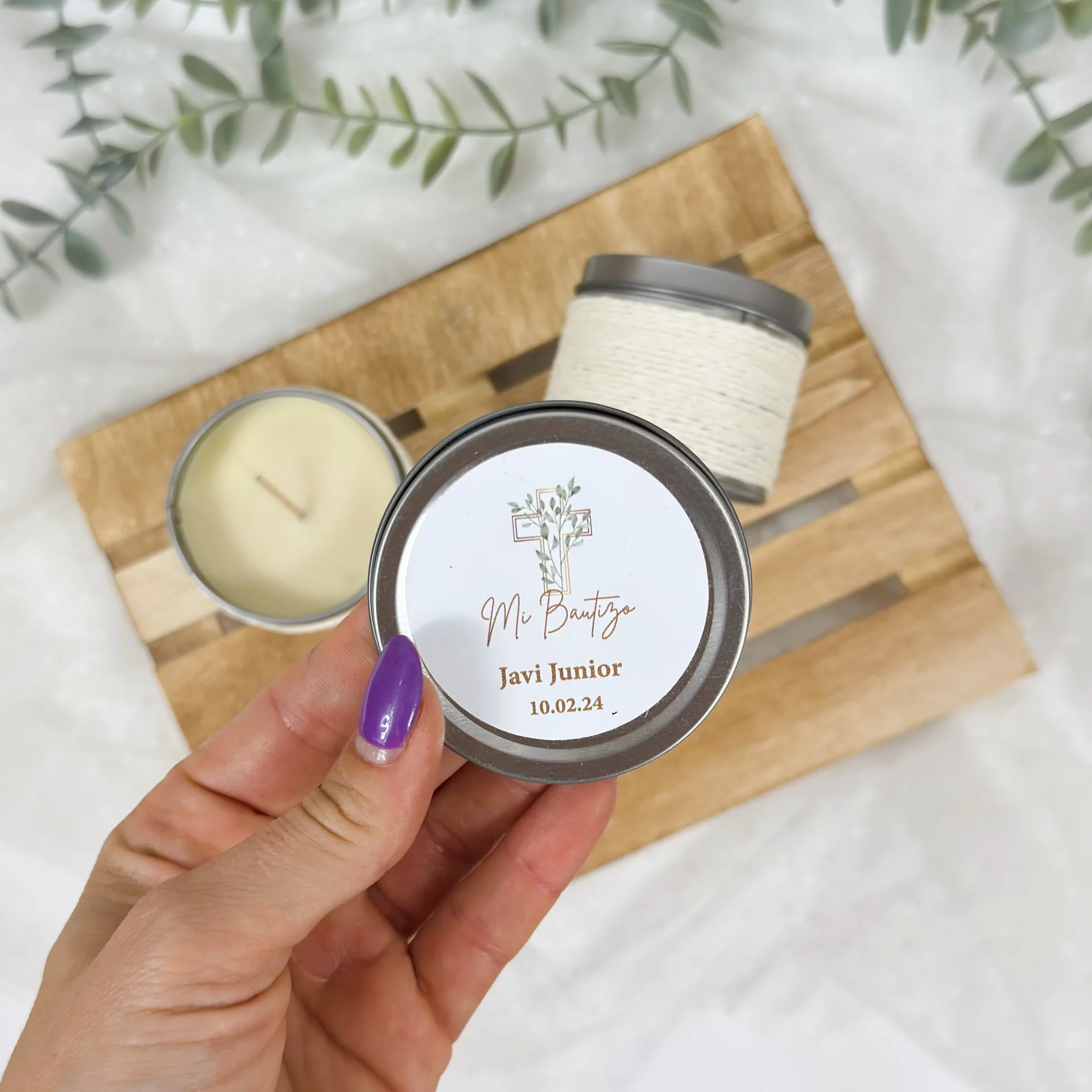 Vela Aromática Bautizo Personalizada MODELO CRUZ