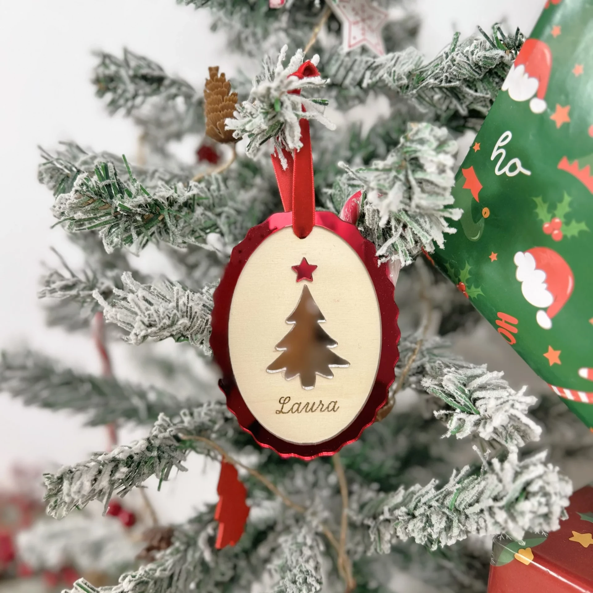 Adorno Arbol Navidad Personalizado ROJO ROSA