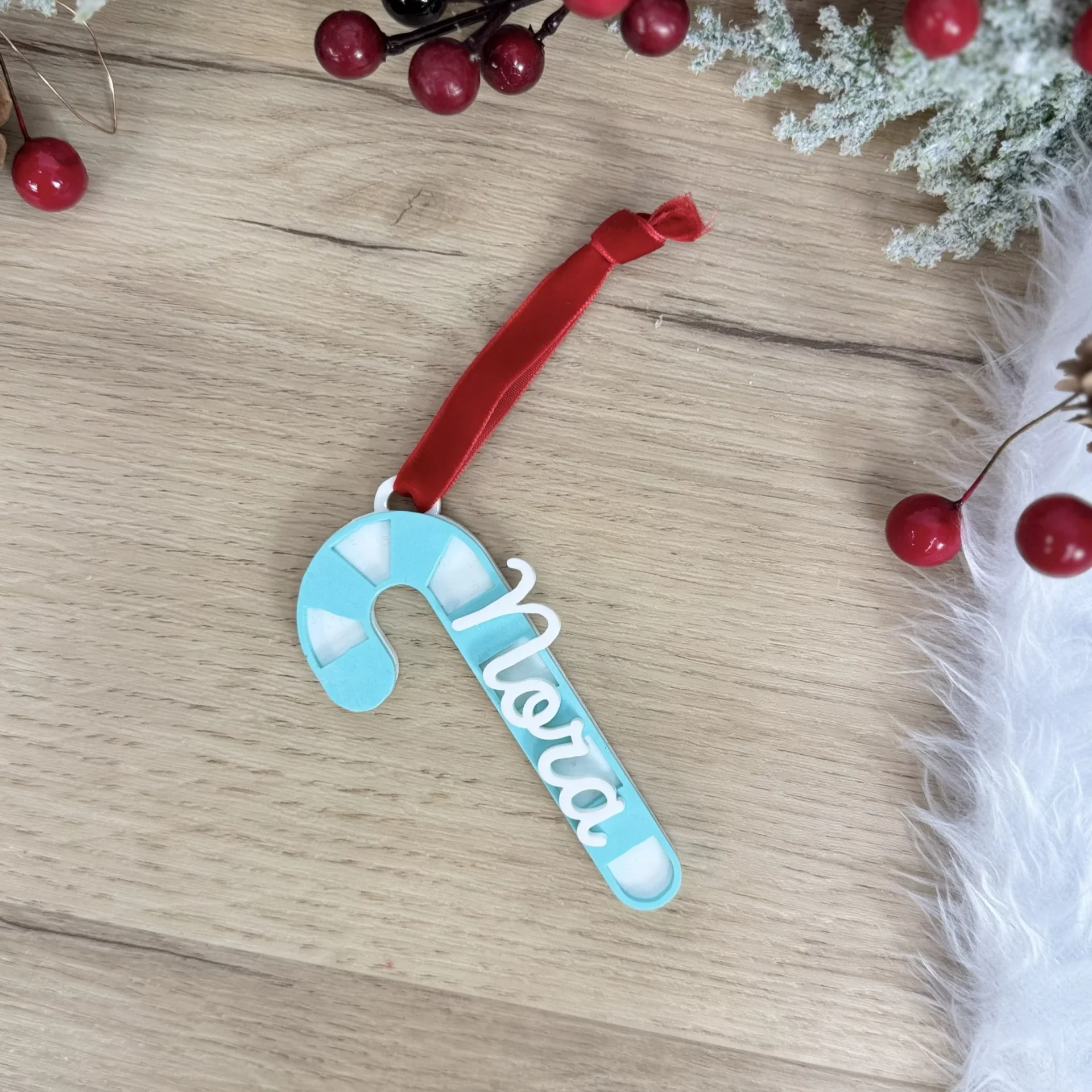 Adorno Bastón de Caramelo Personalizado con cinta roja