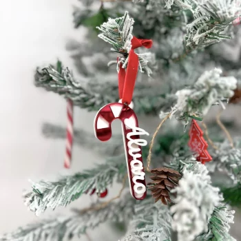 Adorno Bastón Caramelo Personalizado en metacrilato blanco y rojo