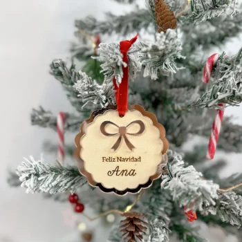 Adorno Navideño Personalizado ROSA ESPEJO LAZO