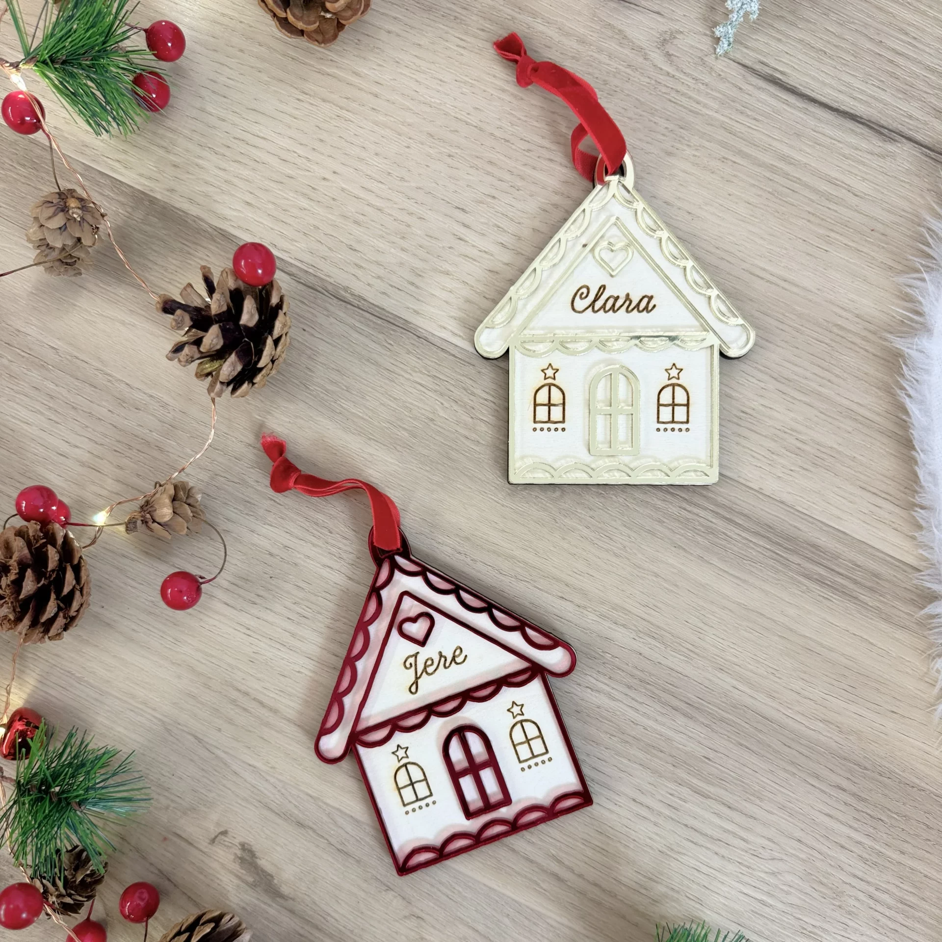 Casitas Navidad Personalizadas ROJA Y DORADA