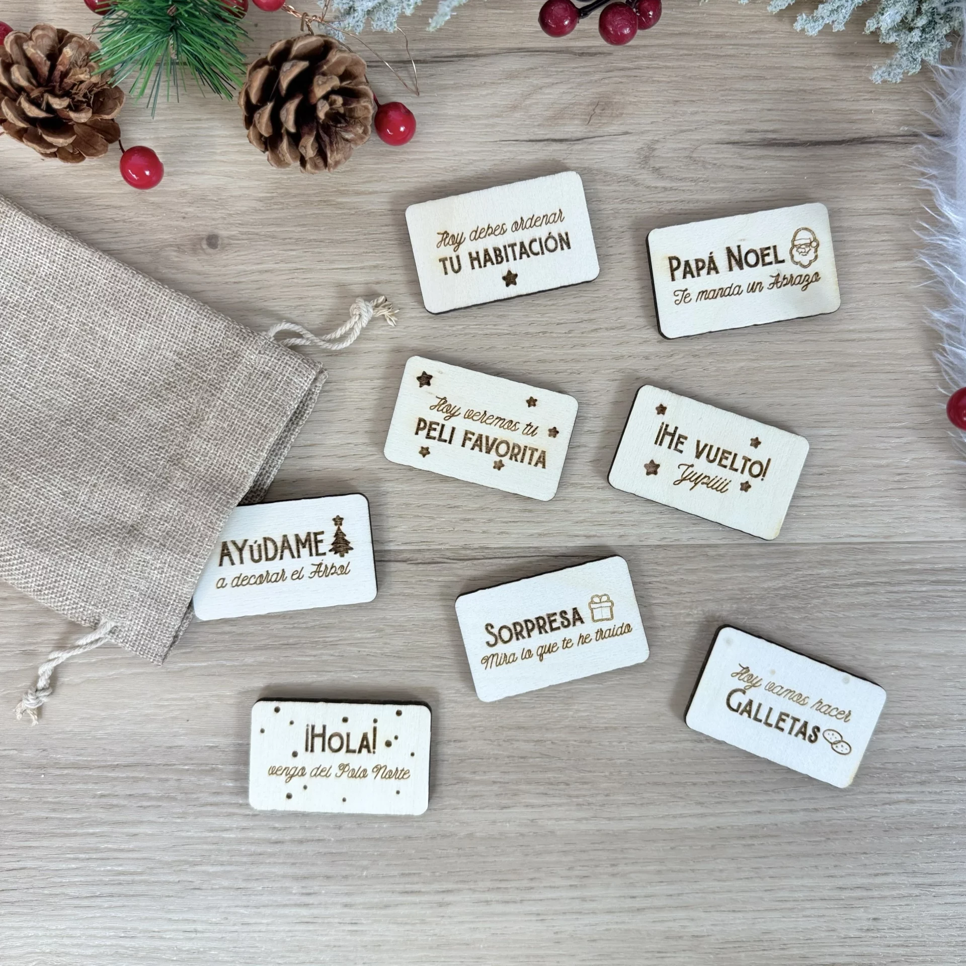 Placas Mensajes Elfo Navidad pack de 8 en madera
