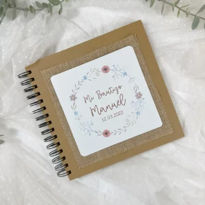 LIBRO DE FIRMAS BAUTIZO PERSONALIZADO CORONA DE FLORES