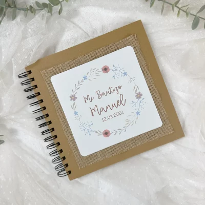 LIBRO DE FIRMAS BAUTIZO PERSONALIZADO CORONA DE FLORES