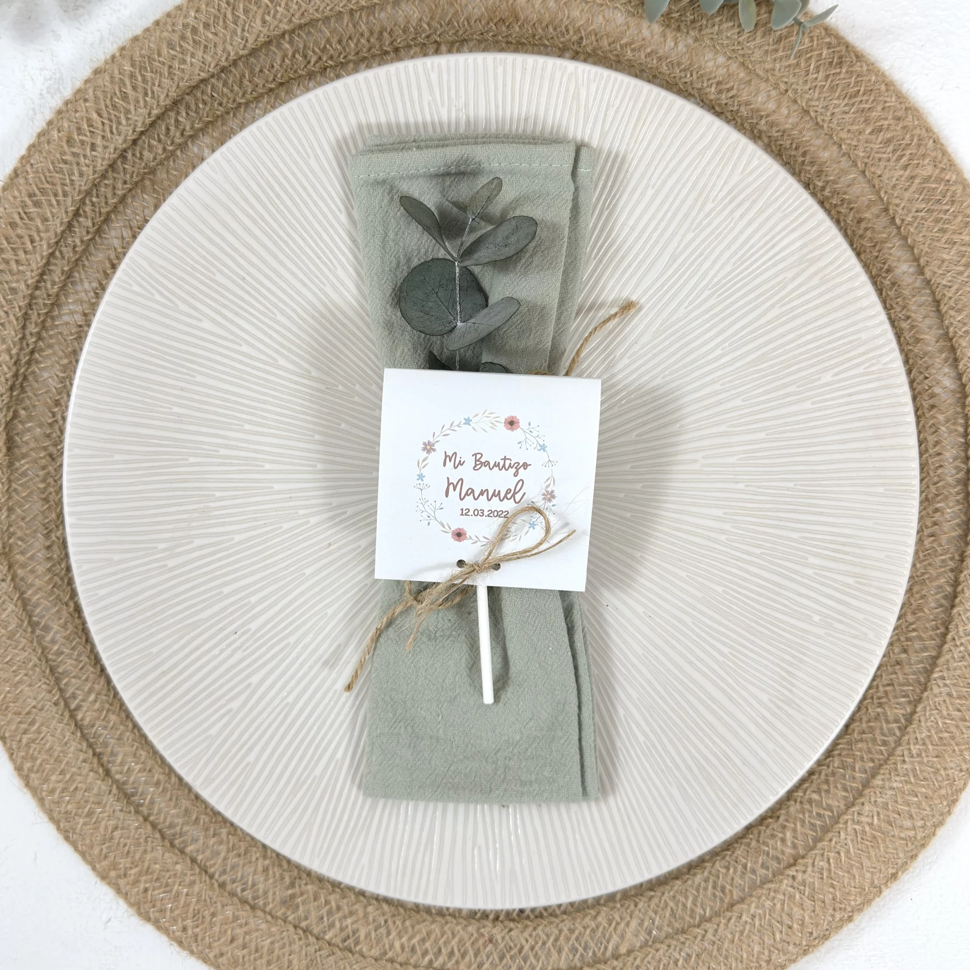 PIRULETA PERSONALIZADA BAUTIZO FLORES