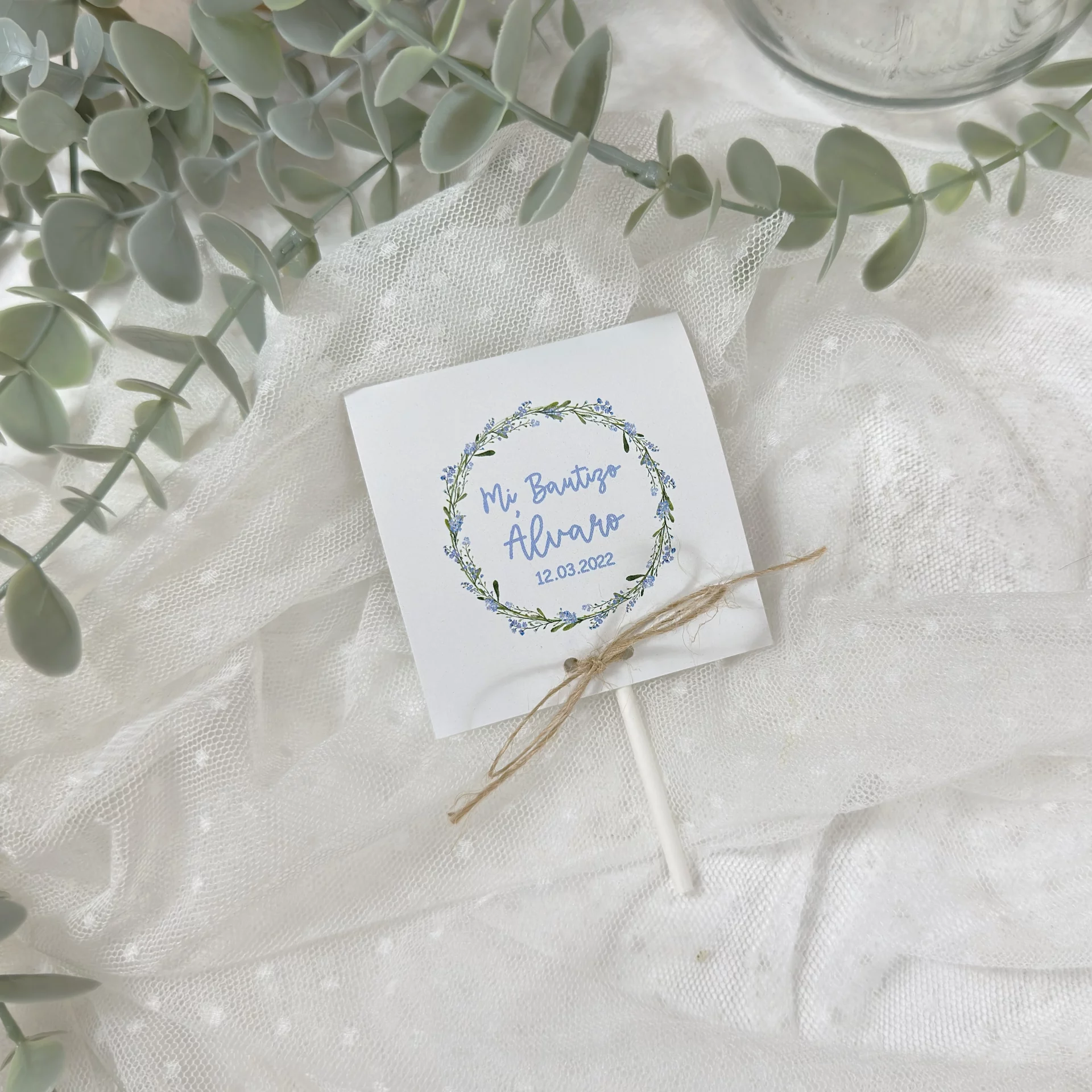 PIRULETA PERSONALIZADA BAUTIZO FLORES LAVANDA