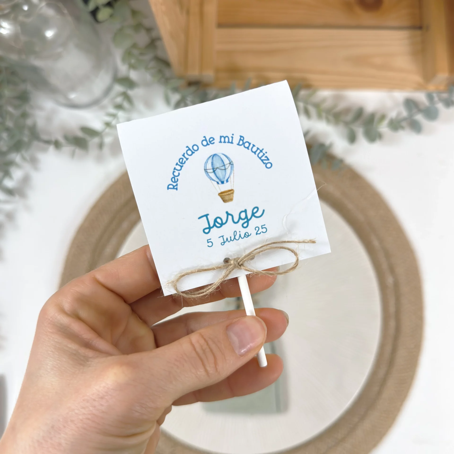 PIRULETAS PERSONALIZADAS BAUTIZO GLOBO AZUL