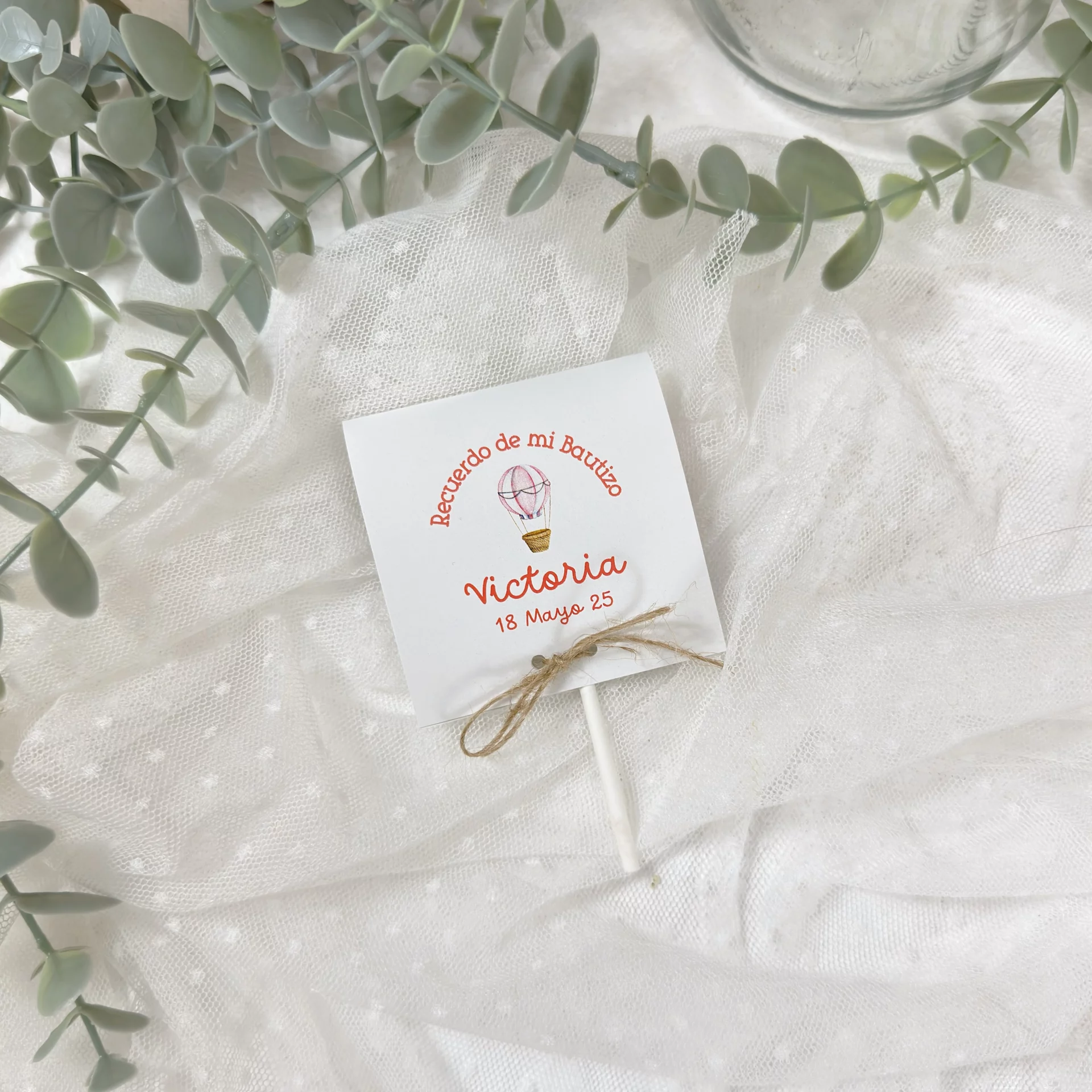 PIRULETA PERSONALIZADA BAUTIZO GLOBO ROJO