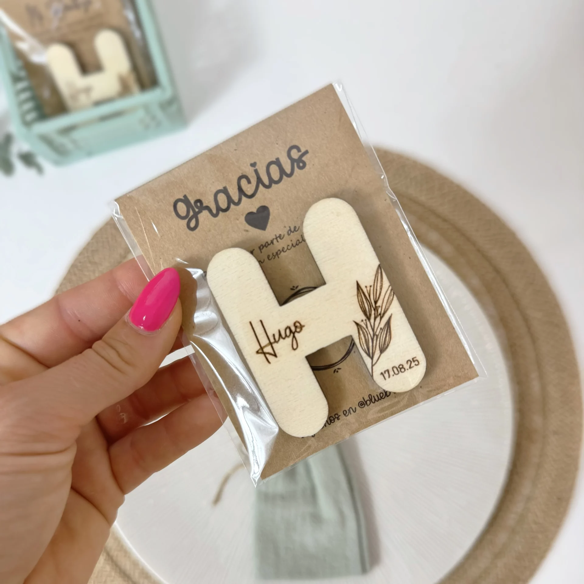 iman inicial madera personalizado detalle bautizo