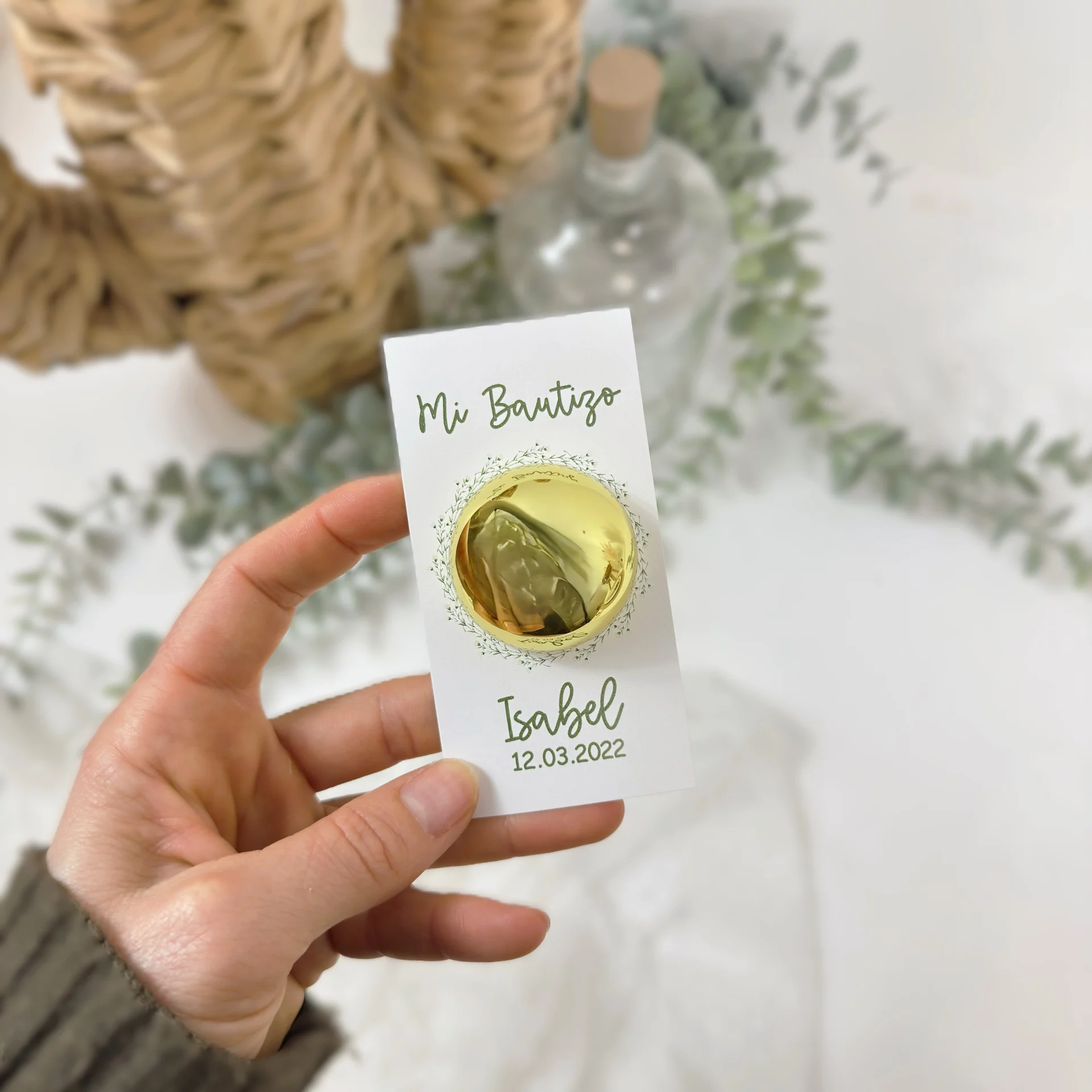 Labial Personalizado Bautizo FLORES VERDES