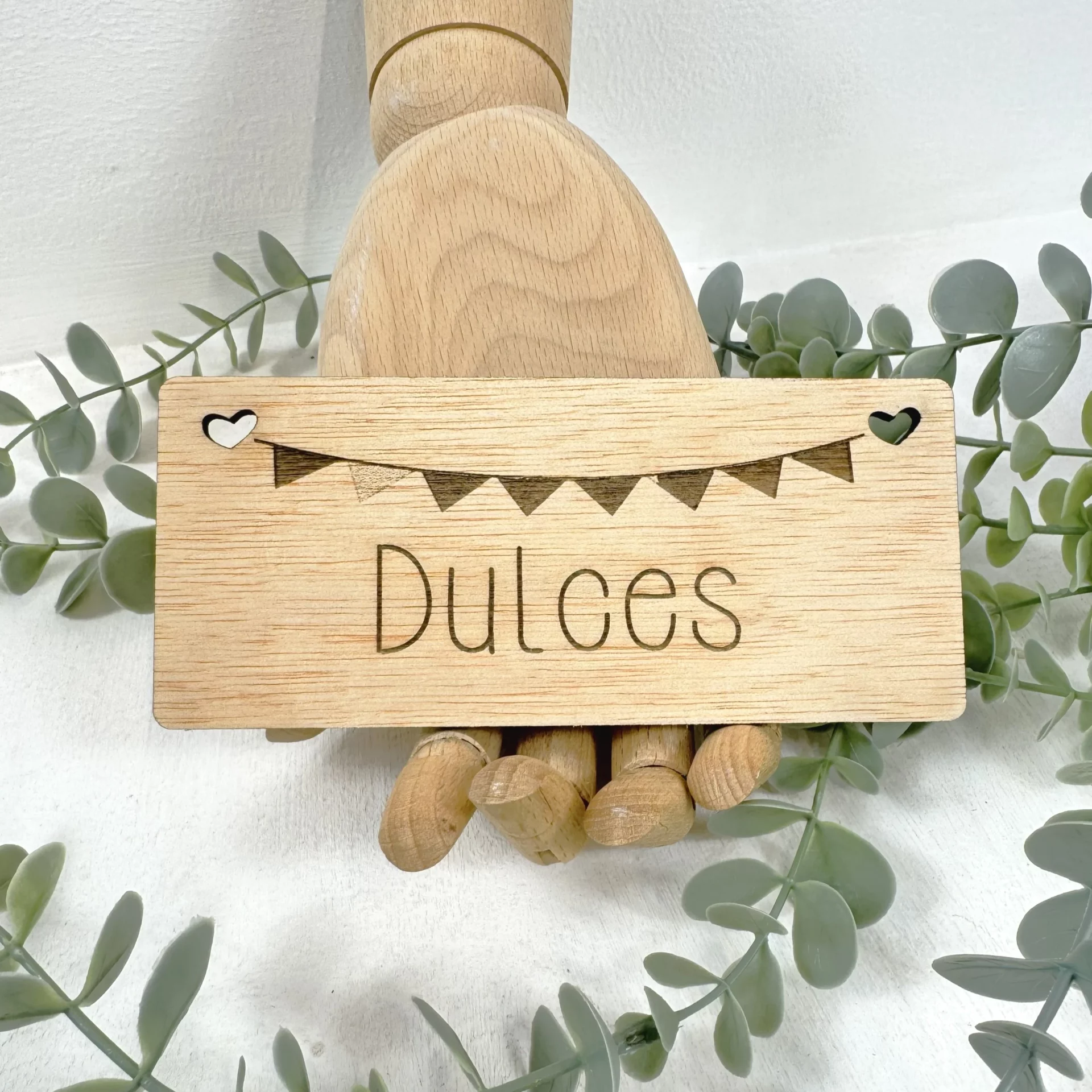 cartel madera banderines decoracion mesa DULCES