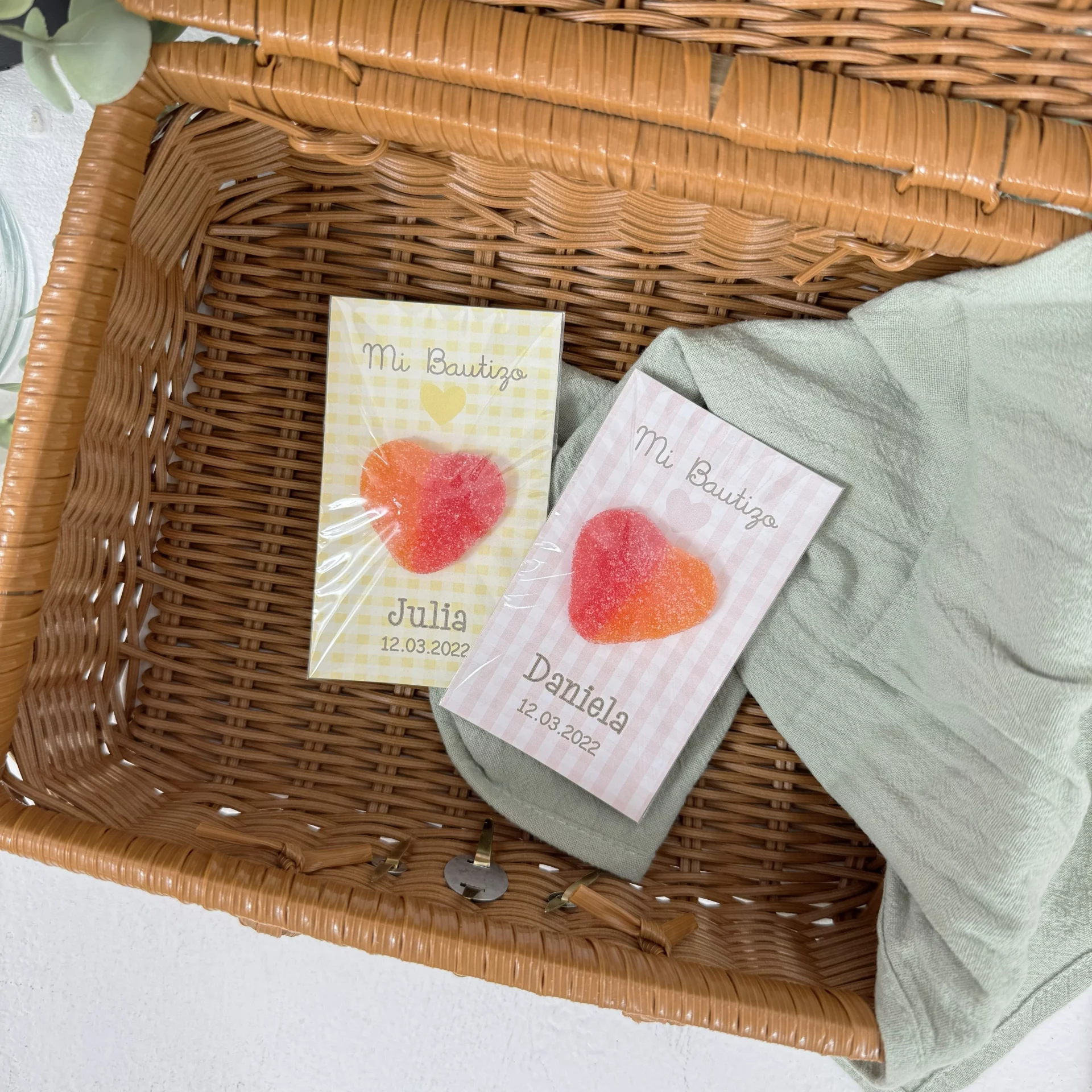 tarjeta agradecimiento bautizo con corazon personalizada VICHY