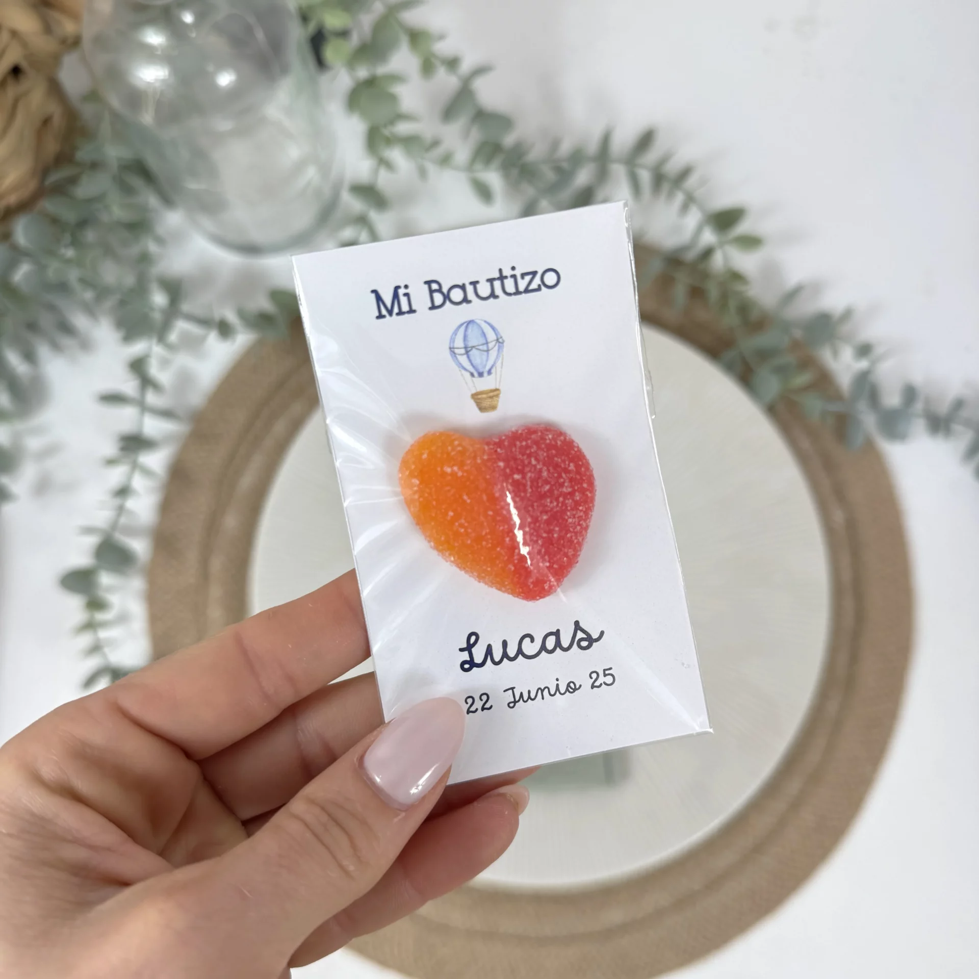 tarjeta bautizo diseño globo aerostatico