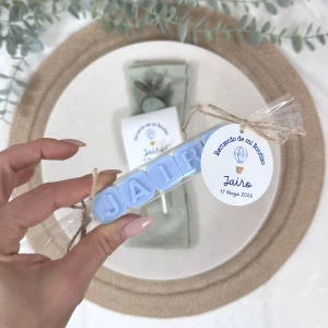 jabones personalizados bautizo ETIQUETA GLOBO AZUL