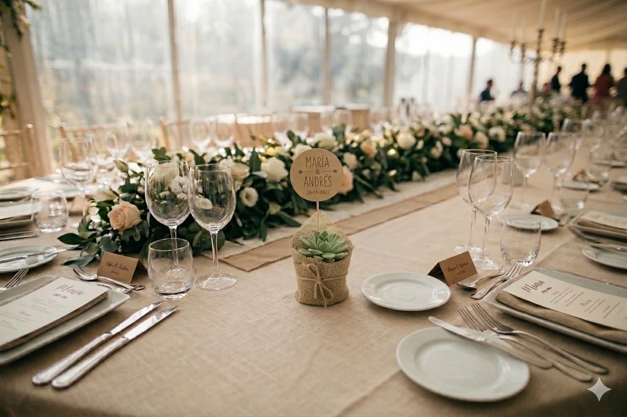 presentación de detalles de boda con etiqueta personalizada