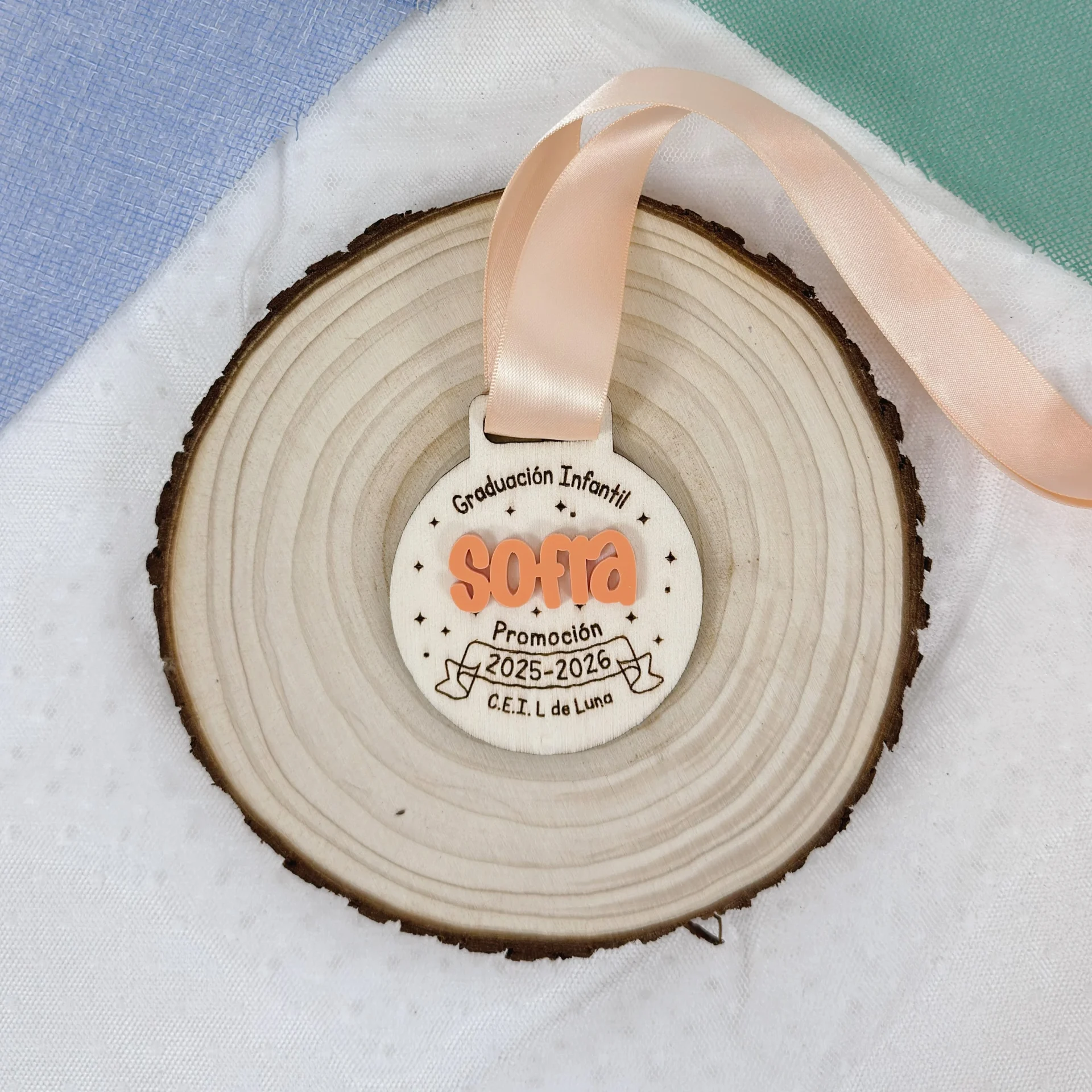 medallas personalizadas fin de curso niños naranja