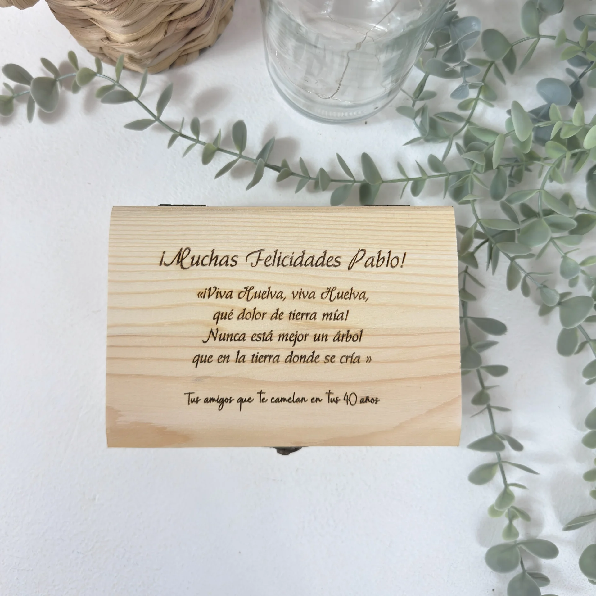 Caja para reloj personalizada de madera con grabado en la tapa